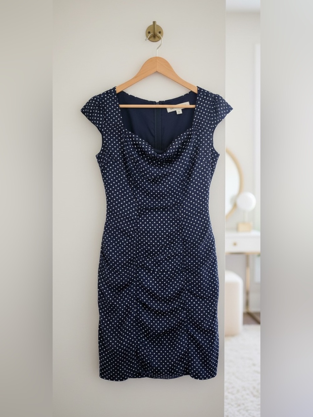 Guess Silky Blue White Polka Dot Bombshell Pinup Y2K Mini Dress Size 2